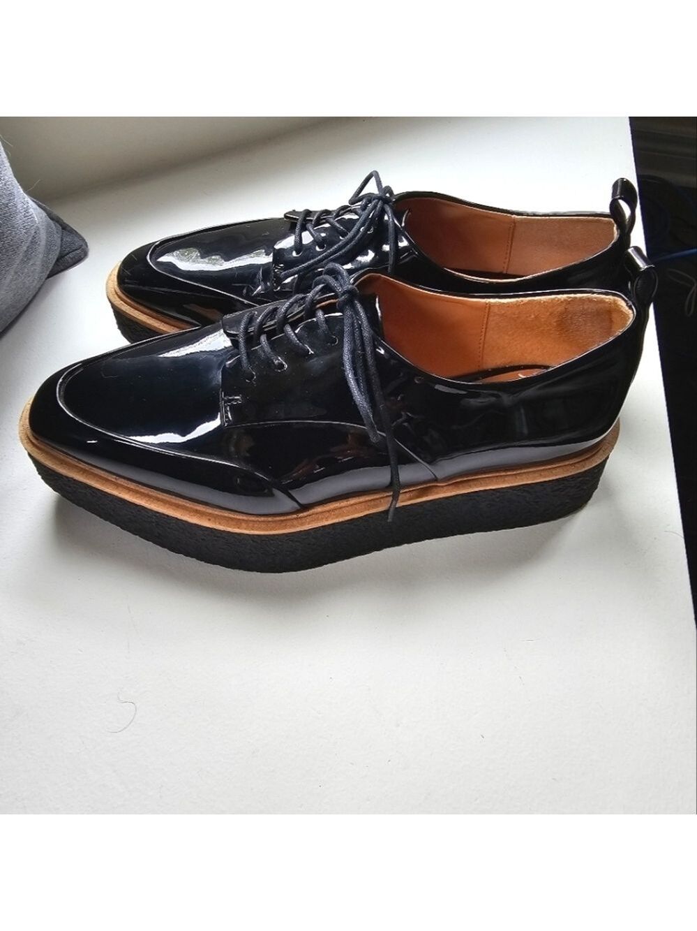 Chunky Patent Leather Size 9 Black Platform Shoes Zara - Picture 2 of 9